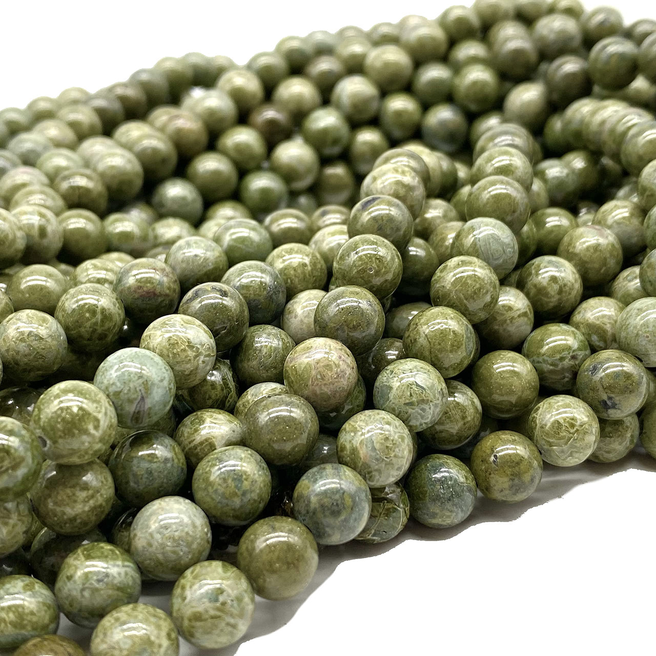 ABCGEMS African Light-Green Brecciated Jasper Beads (Gorgeous Veined Patterns in Beige) Healing Chakra Energy Crystal Stone Ideal for Bracelet Necklace Ring DIY Jewelry Making Craft Smooth Round 8mm Light-Green Brecciated Jasper (From Africa)