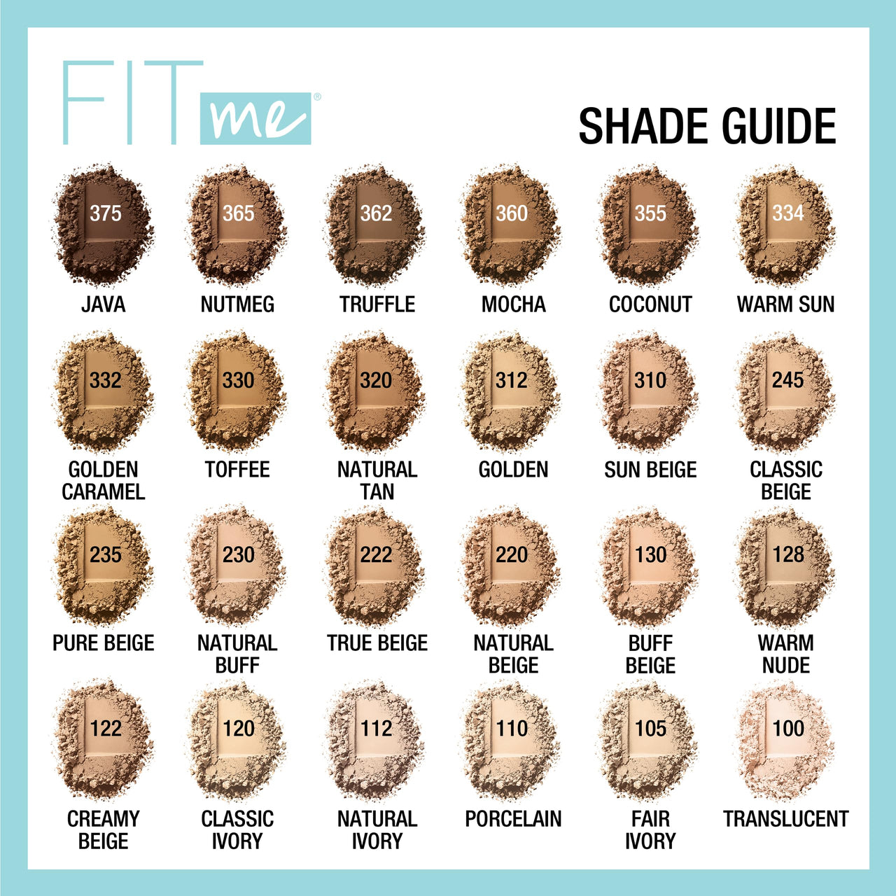 Maybelline New York Powder Foundation, Pressed Powder Compact, Mattifies Skin, Incl. Mirror and Applicator, Fit Me, 110 Porcelain, 8.5g