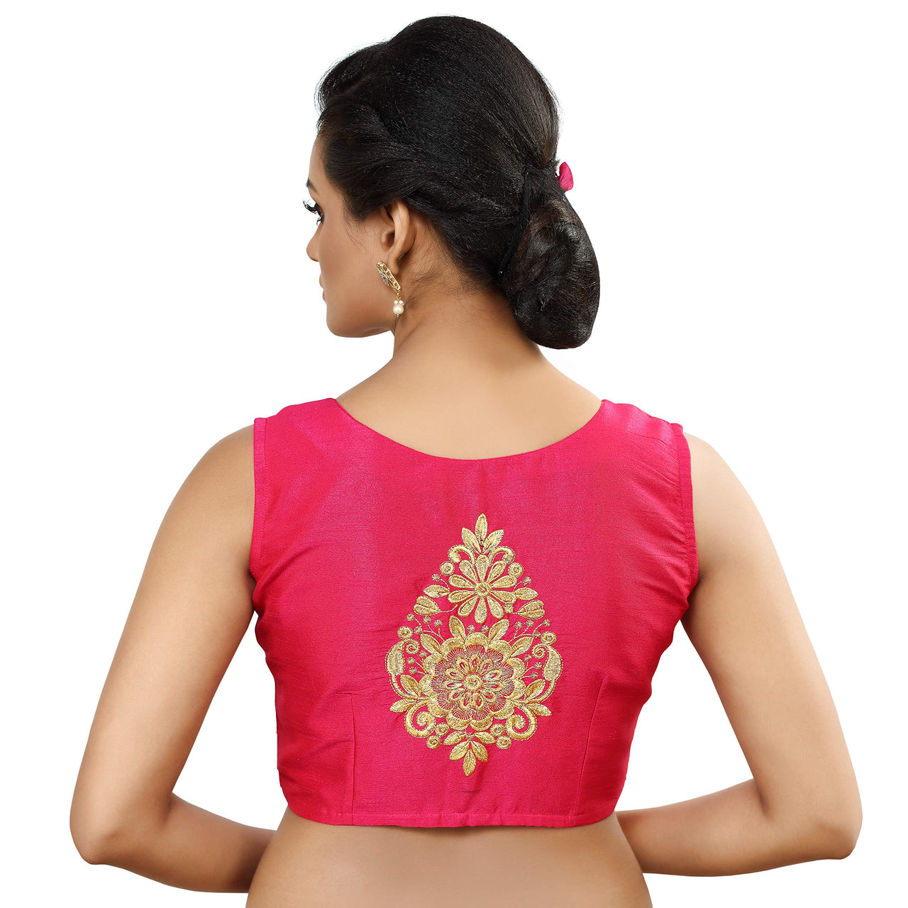 Madhu Fashion Womens Poly Raw Silk Embroidered Sleeveless Readymade Saree