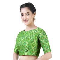 X3 Women's  Brocade Zari Weaving Elbow Length Sleeves Saree Blouse