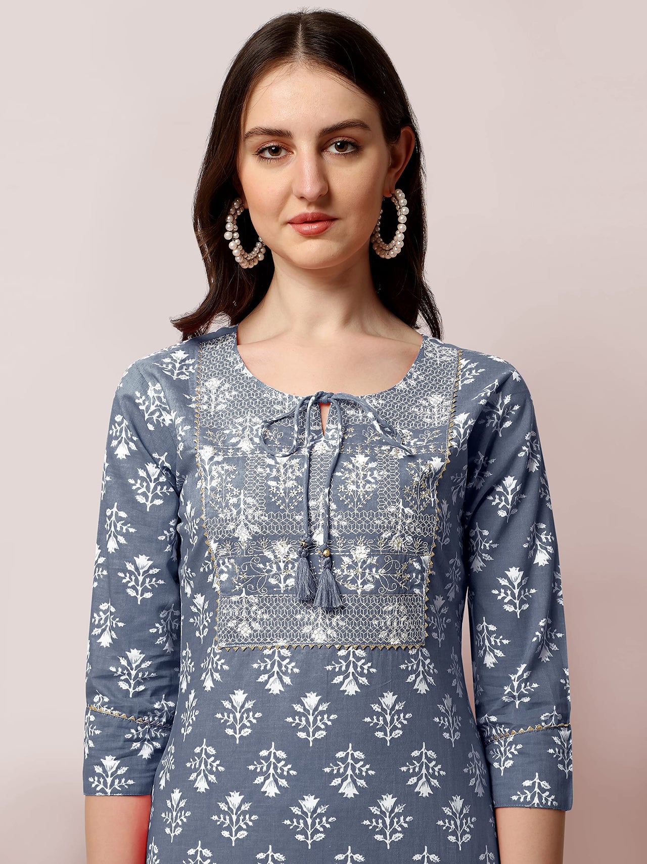 SOURBH Women's  Stylish Straight Fit Cotton Ethnic Block Motif Printed Kurta Set with Trouser Pant and Dupatta