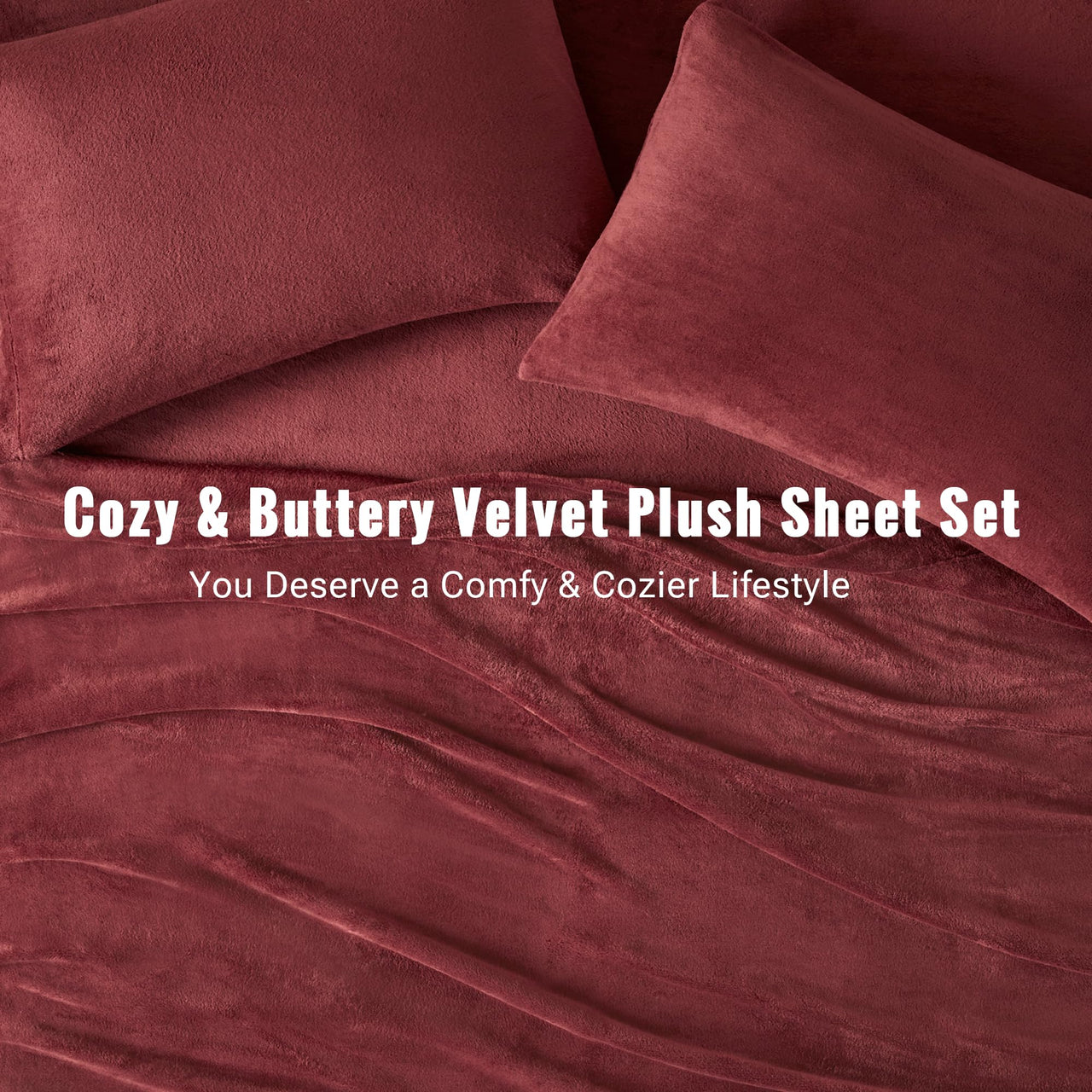 Sleep Philosophy True North Fleece Sheet Set Full, Solid Color, Warm & Plush Sheets Soft Fleece Bedding Full Size Sheets, Fitted Pocket Fits Up to 16" Mattress, Soloft, Full Burgundy 4 Piece