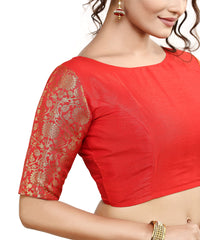 Madhu Fashion Womens Raw Silk Elbow Length Sleeve Readymade Saree Blouse