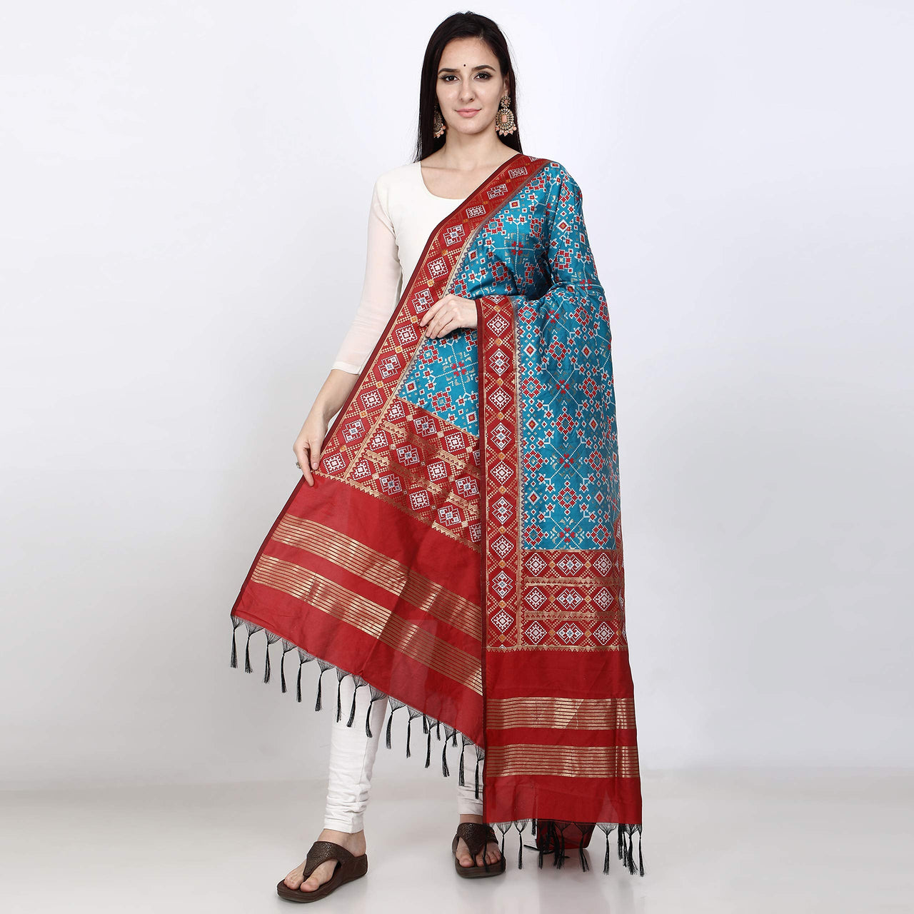 KAPAAHA Women's  Woven Design Silk Blend Dupatta Free Size