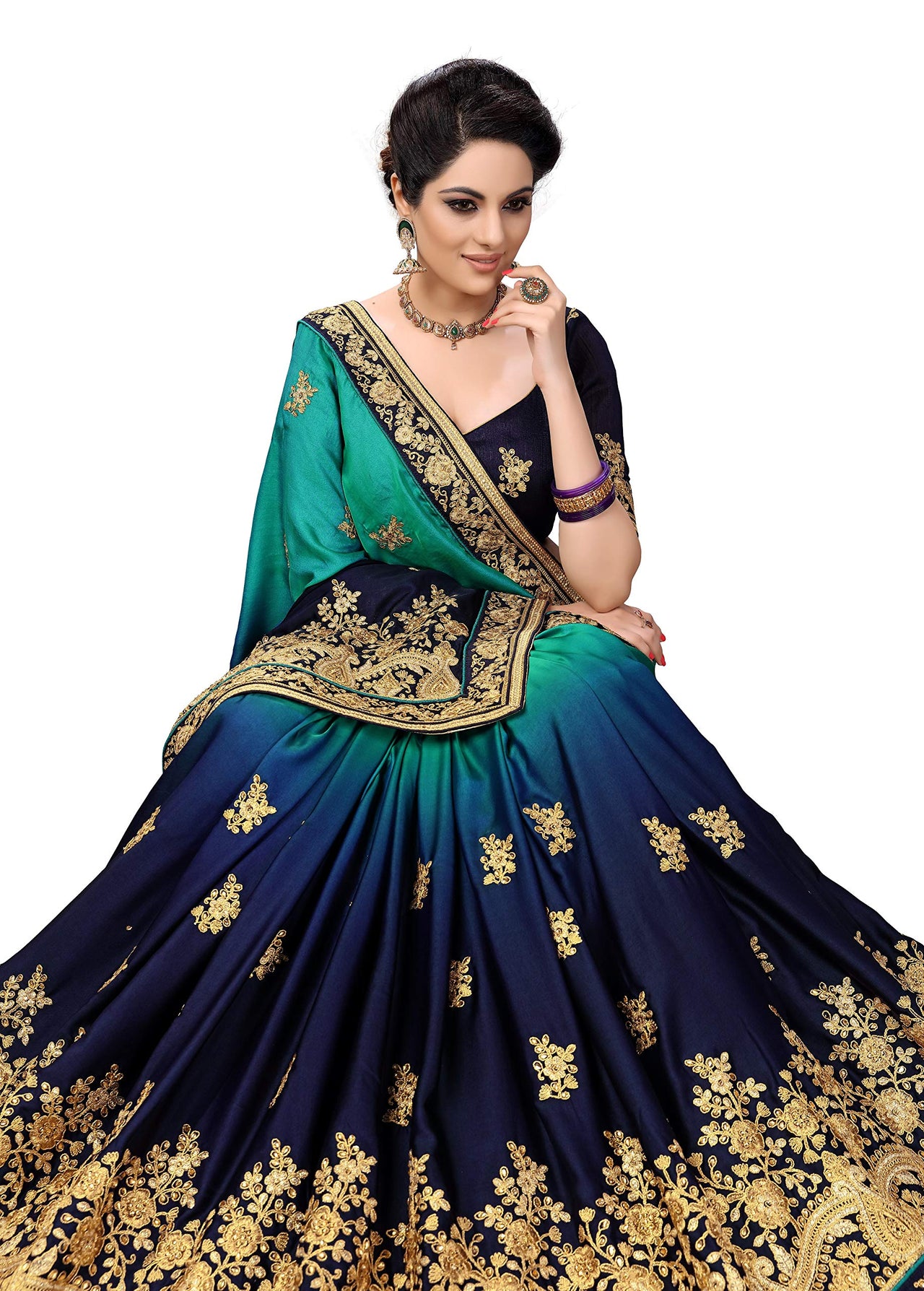 PANASH TRENDS Women's  Barfi Silk Heavy Embroidery Work Saree