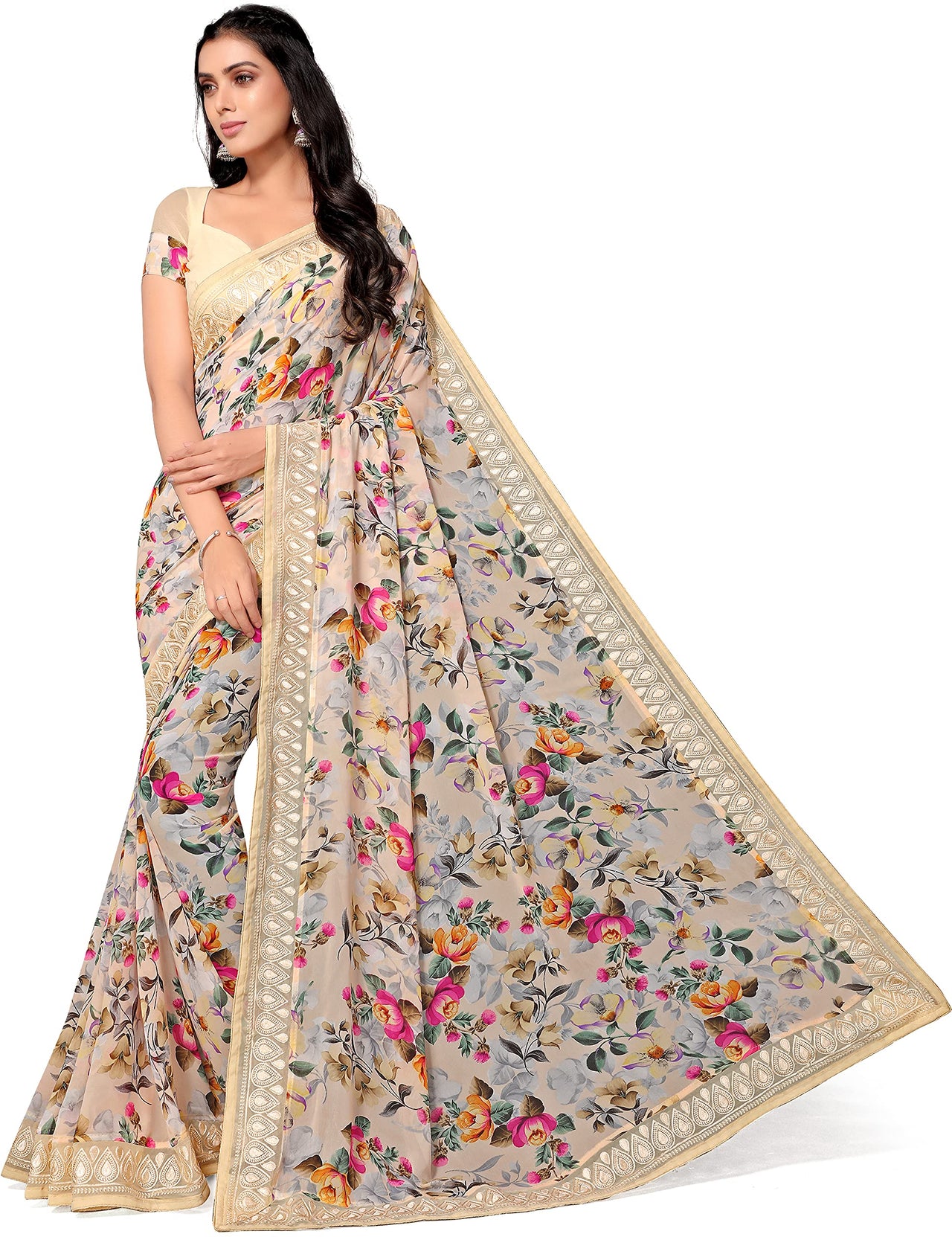 Shangrila Designer Digital Pastel Prints Weightless Georgette Saree With Blouse Piece