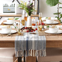 DII Farmhouse Braided Stripe Table Runner Collection, 15x72 (15x77, Fringe Included), French Blue 15x72