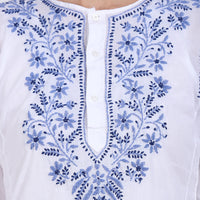 Paramount Women's  Chikankari Cotton White Straight Short Kurta Navy XS