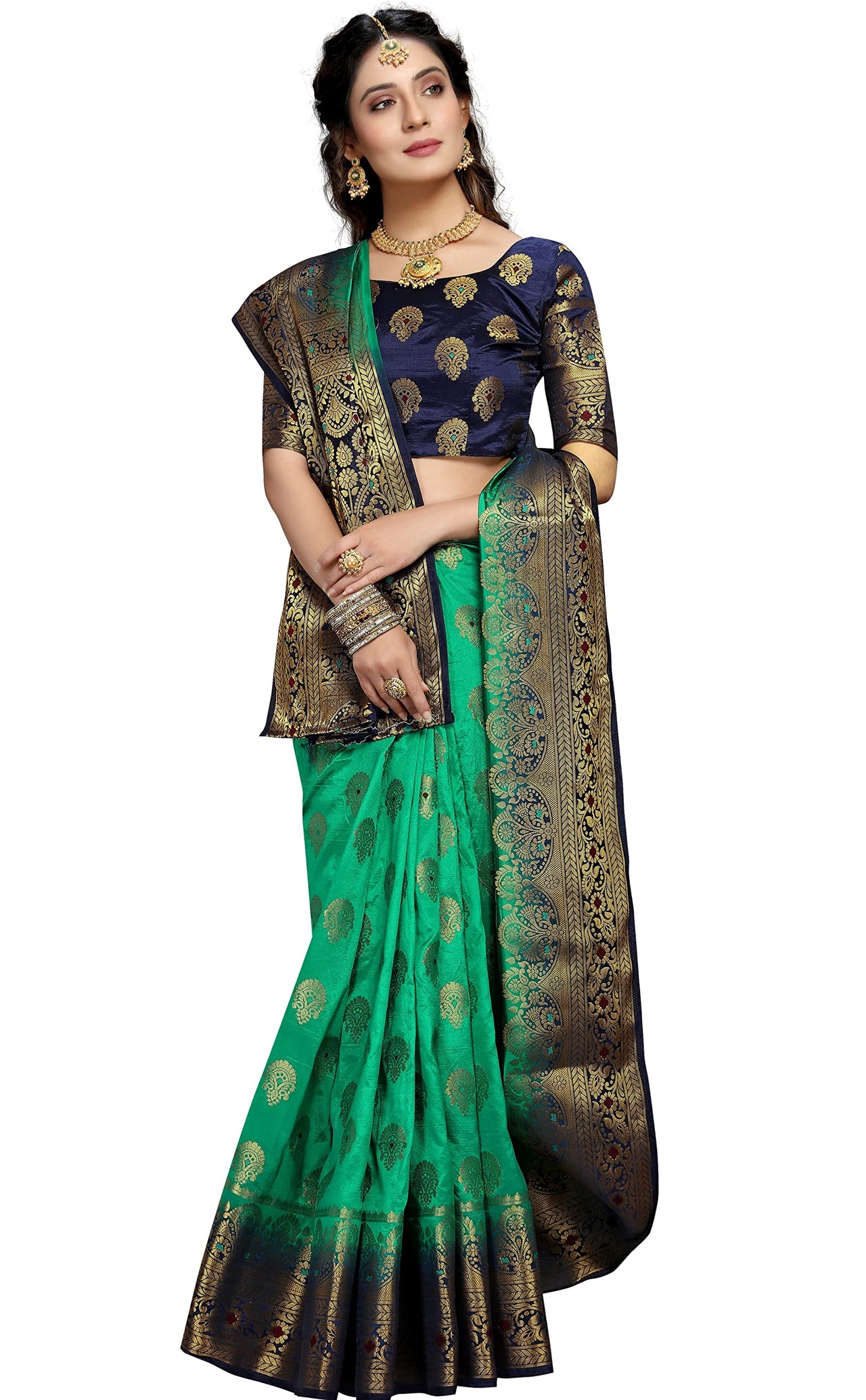 C J Enterprise Women's  Kanchipuam Pattu Pure Kanjivaram Silk Sarees For Wedding With Blouse Piece (perashooot paithani)