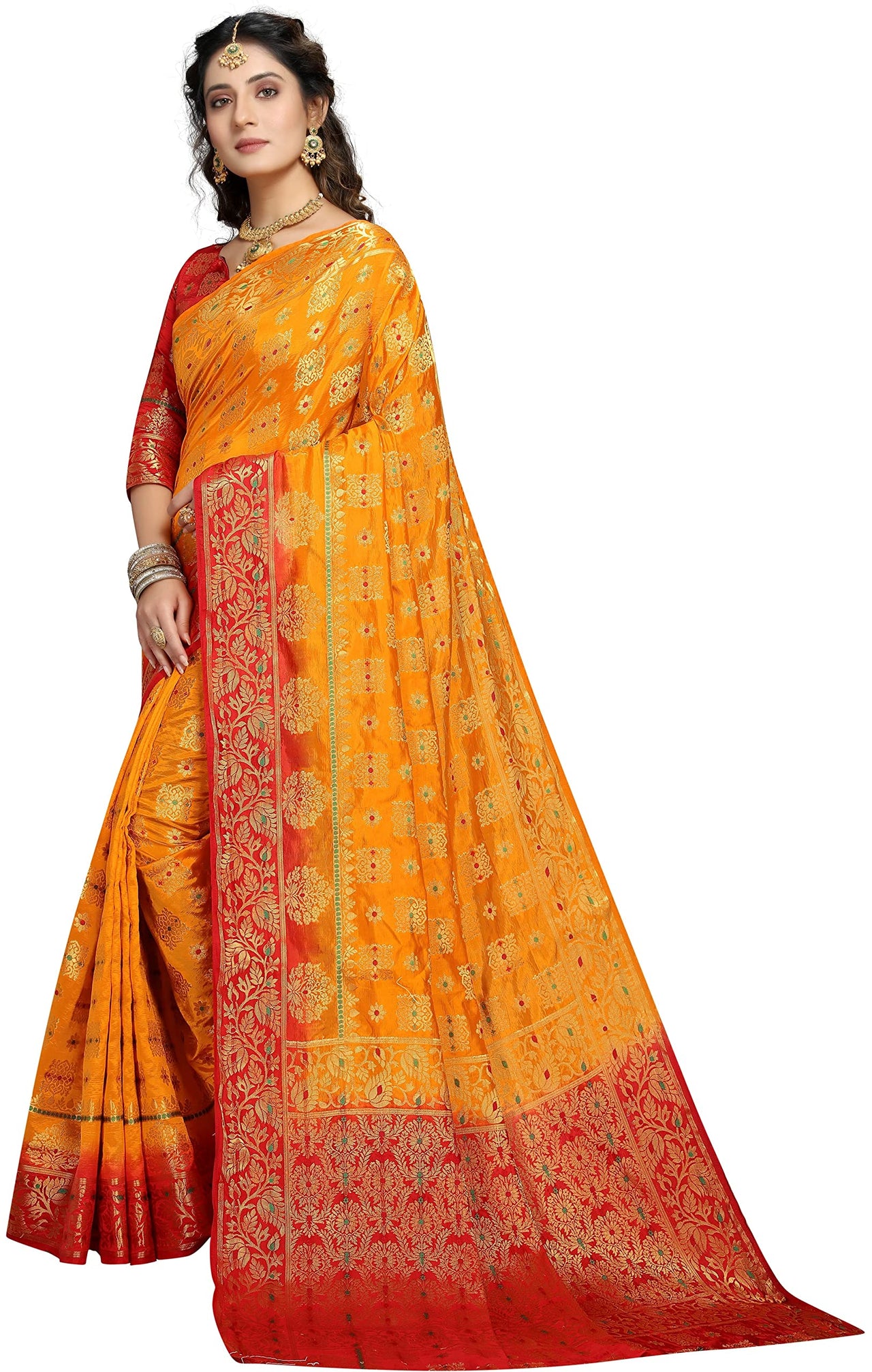 iZibra Women's  Kanchipuram Silk Sarees With Blouse Piece