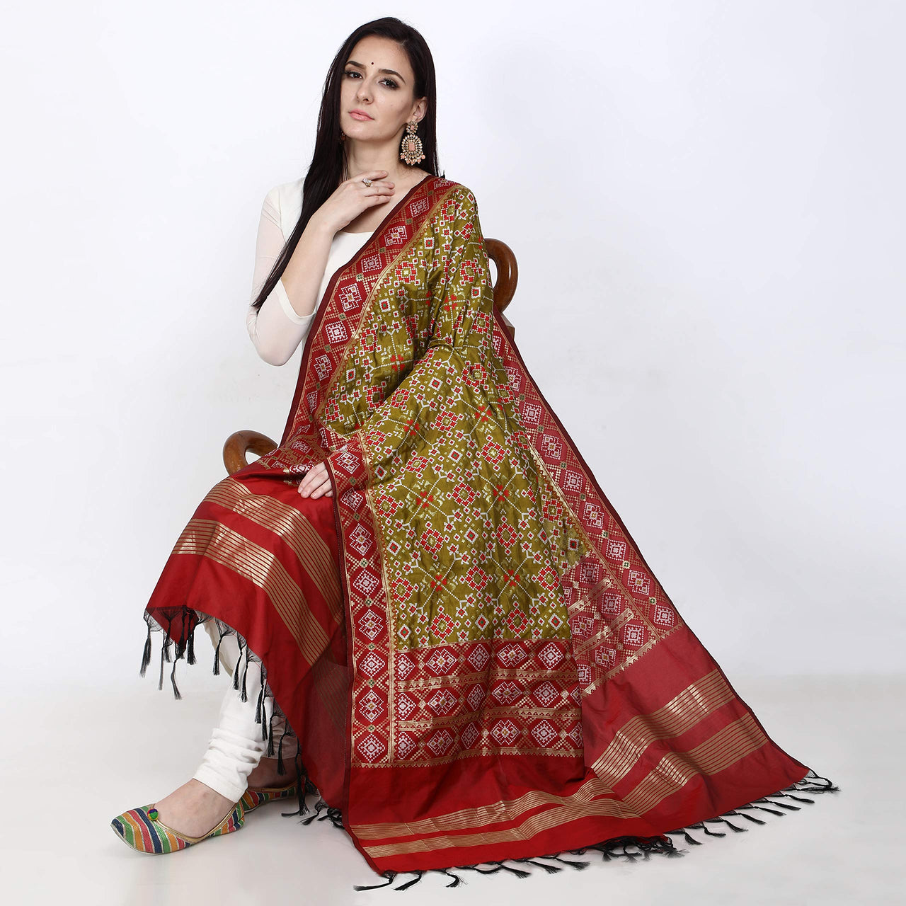 KAPAAHA Women's  Woven Design Silk Blend Dupatta Free Size