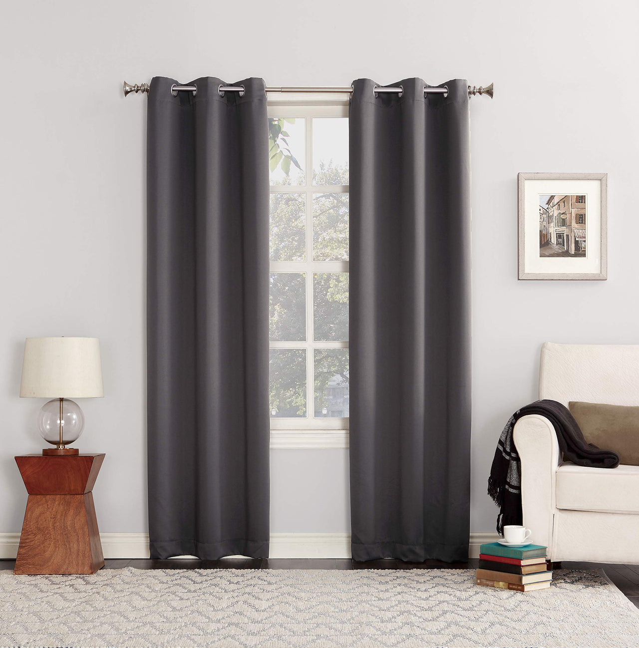 Sun Zero Easton Energy Saving Blackout Grommet Curtain Panel, 40" x 95", Charcoal