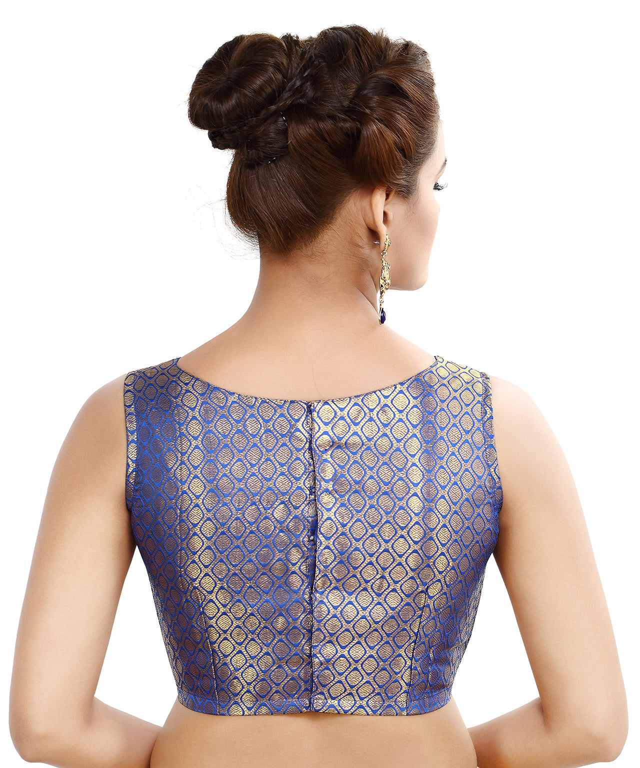 Madhu Fashion Womens Traditional Rich Banaras Brocade Sleeveless Readymade Saree Blouse