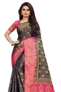 iZibra Women's  Pure Kanjivaram Silk Sraee Kanchipuram Pattu Sarees With Blouse Piece