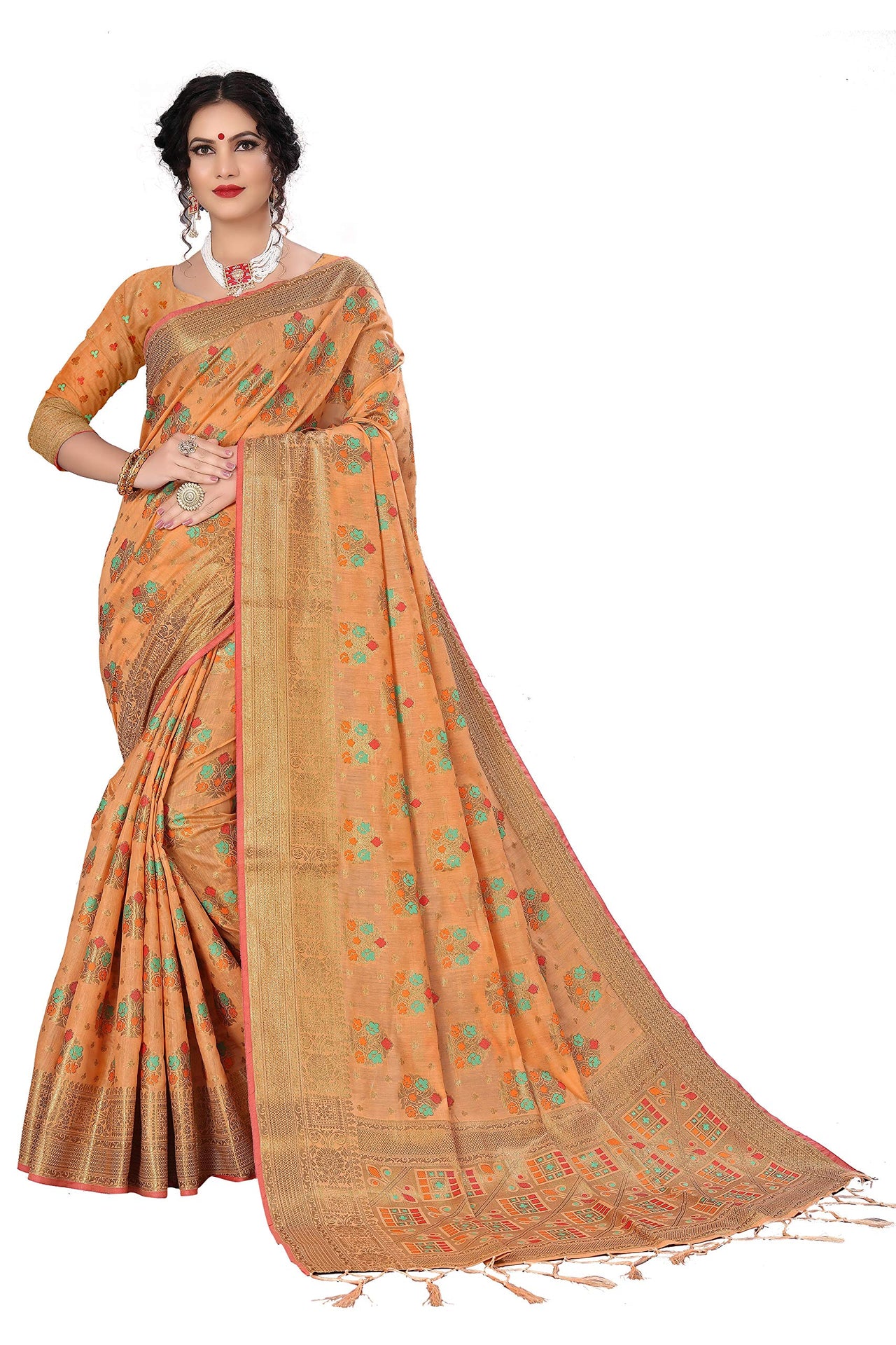 Divine International Trading Co Women's  Chanderi Saree With Blouse Piece