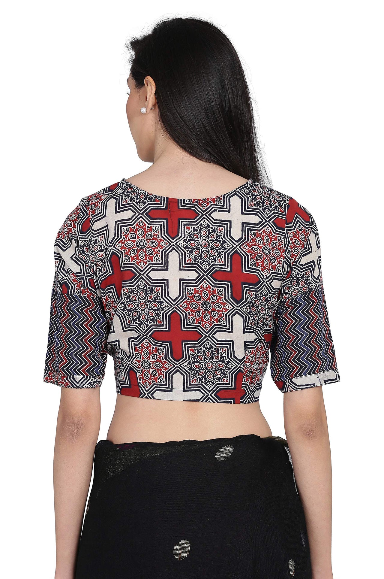 THE WEAVE TRAVELLER Handloom Readymade Ajrakh Cotton Blouse for Women and Girls