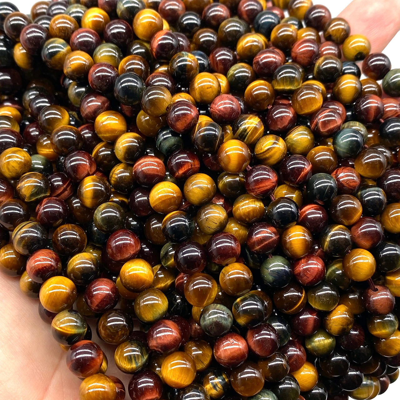 ABCGEMS African Tri-Color Tigers Eye Beads (Gorgeous Matrix- Mohs Hardness 7) Healing Chakra Energy Crystal Stone Ideal for Bracelet Necklace Ring DIY Jewelry Making Craft Men Women Smooth Round 8mm Tri Color Tigers Eye (From Africa)