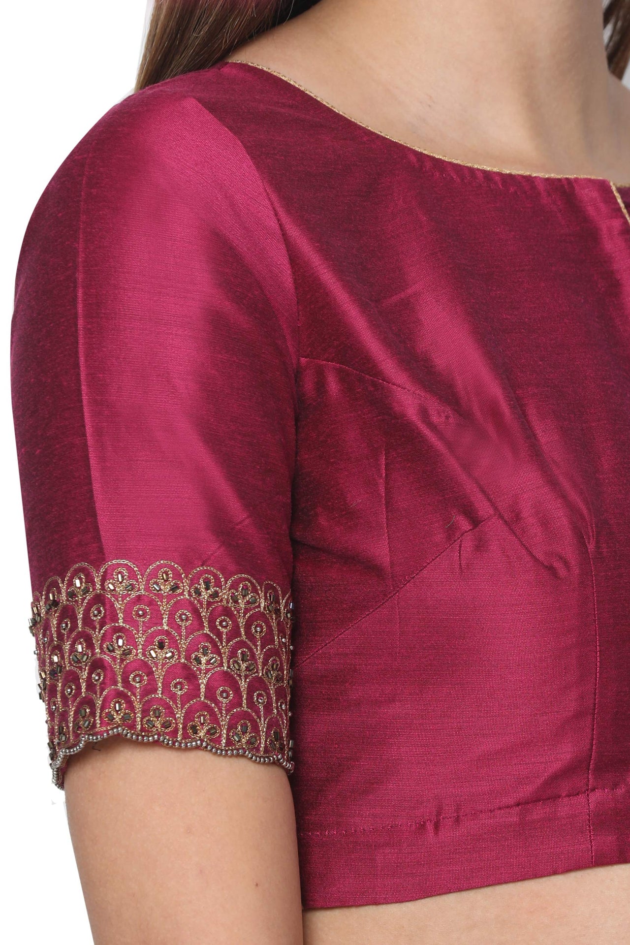 RENE Magenta Cotton Silk Hand Embroidered Stone Work Blouse