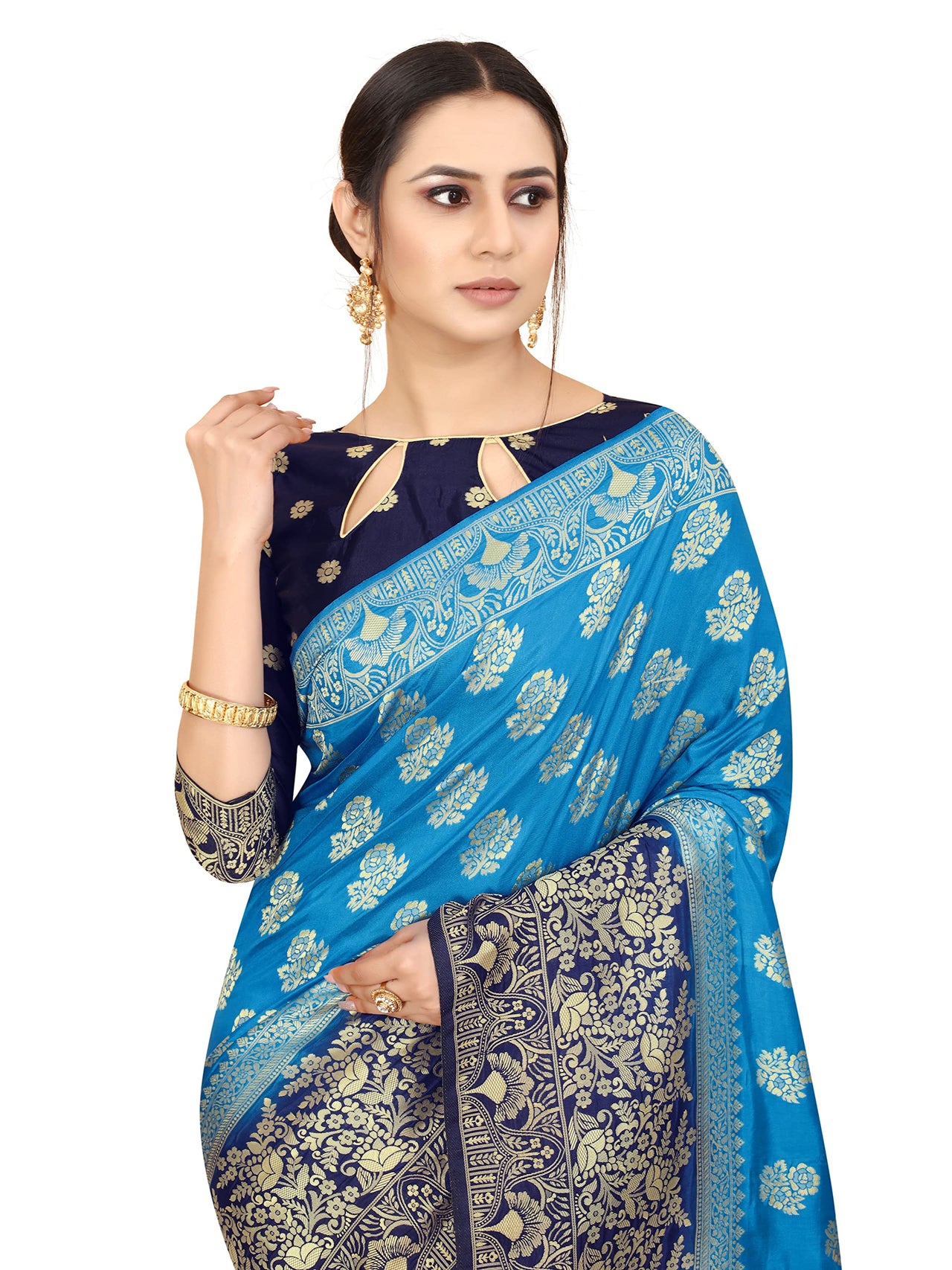 SATYAM WEAVES Women's  Banarasi Cotton Silk Saree With Blouse Piece