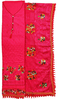 AAHIRA Women Jam Cotton Unstitched Salwar Suit Dress Material With Heavy Embriodery And Phulkari Dupatta(Free Size, Vidhya)