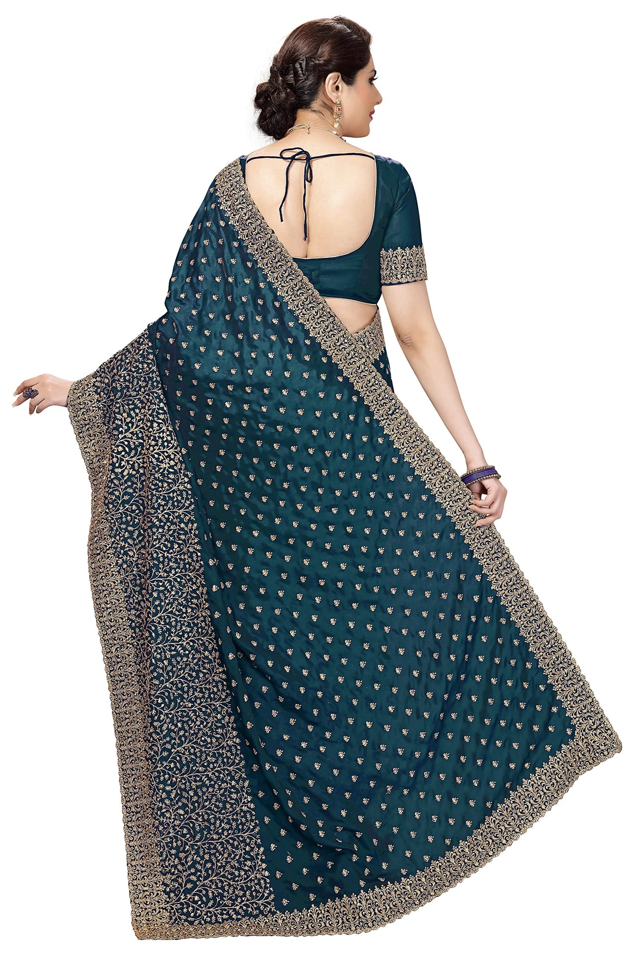PANASH TRENDS Women's  Heavy Embroidered Silk Saree Women