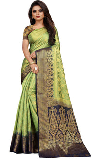 iZibra Women's  Pure Kanjivaram Silk Sraee Kanchipuram Pattu Sarees With Blouse Piece