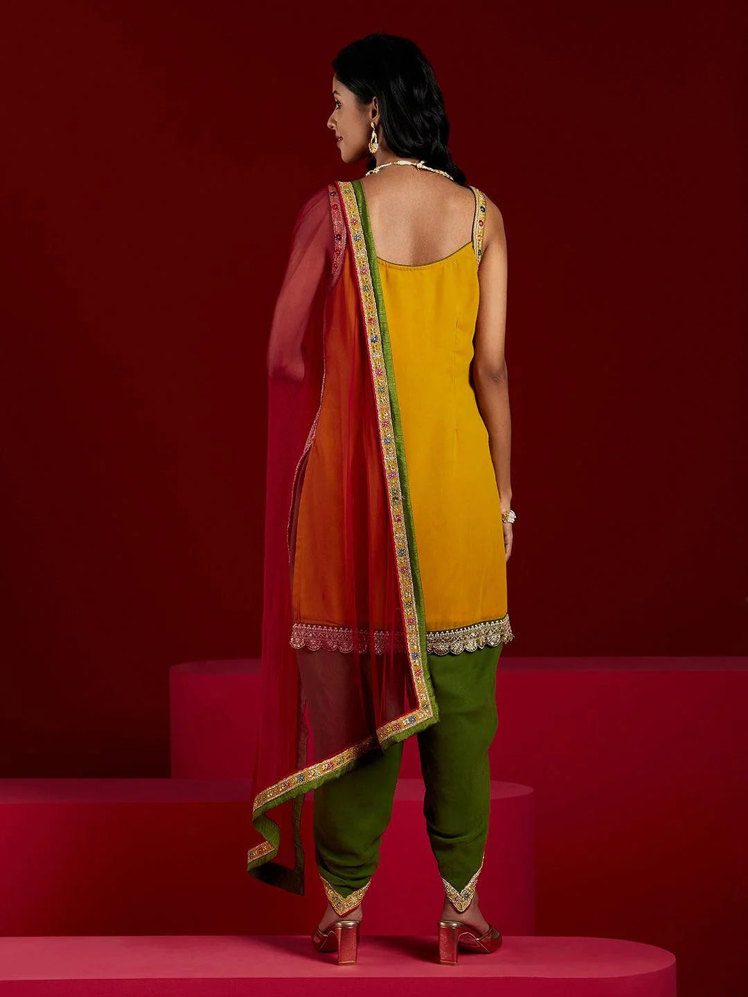 Libas Art Multicoloured Embroidered Georgette Straight Suit with Dupatta