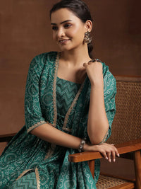 Rama Green Printed Silk Blend A-Line Kurta with Trousers & Dupatta