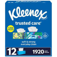 Kleenex Trusted Care 2-Ply Facial Tissues 12 Boxes, 160 Tissues/Box