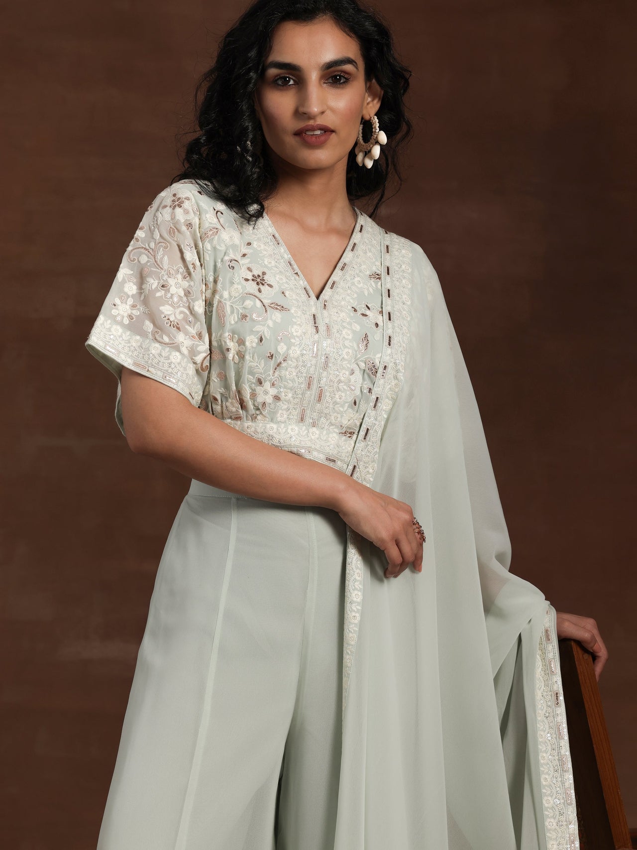 Libas Art Green Embroidered Georgette 3 Piece Co-Ords