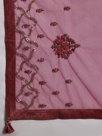Pink Woven Design Silk Blend Straight Suit with Dupatta
