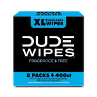 DUDE WIPES XL Flushable Wipes, Fragrance Free, 8 Ct., 400 Wipes