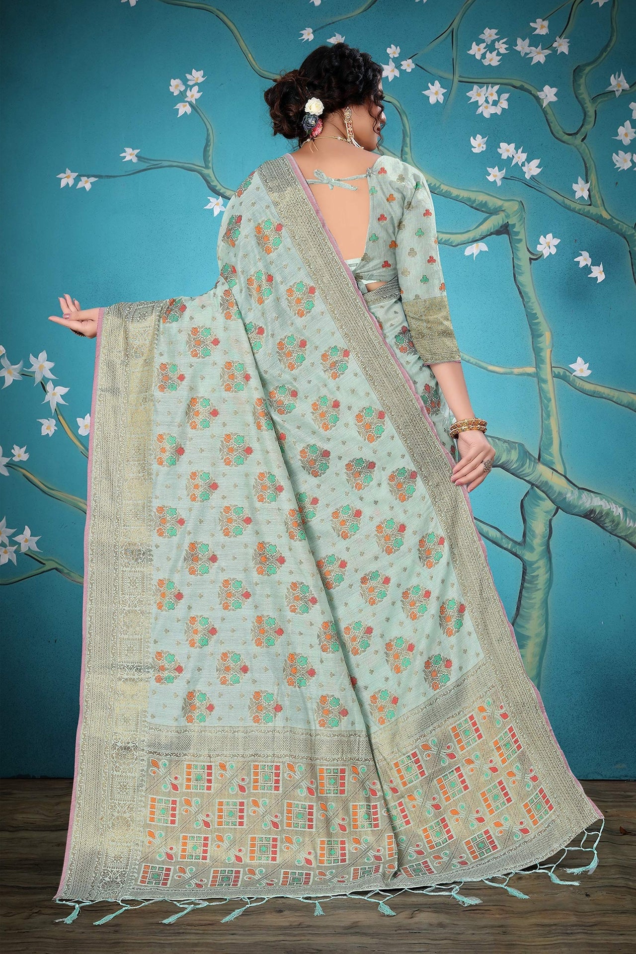 Divine International Trading Co Women's  Chanderi Saree With Blouse Piece