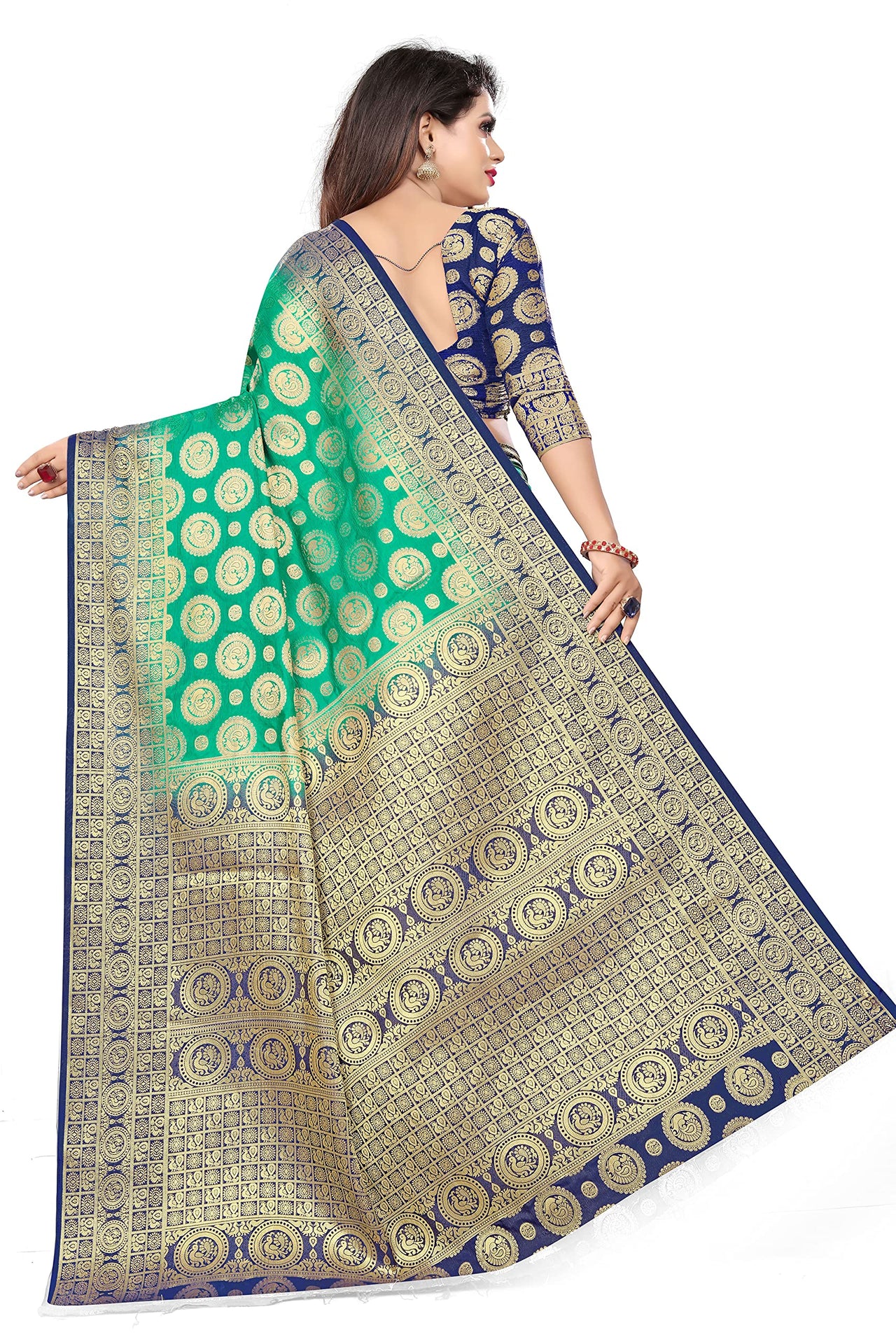 SATYAM WEAVES Women’s Daily/Party/Wedding/Casual Wear Rapier Jacquard Banarasi Cotton Silk Saree With Jacquard Designed Unstitched Blouse Piece