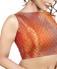 Madhu Fashion Womens Traditional Rich Banaras Brocade Sleeveless Readymade Saree Blouse