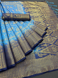 iZibra Women's  Pure Kanjivaram Silk Sraee Kanchipuram Pattu Sarees With Blouse Piece (kismat-2 paithani)