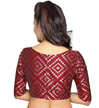 X3 Women's  Benaras Brocade Readymade Saree Blouse with Elbow Length Sleeves