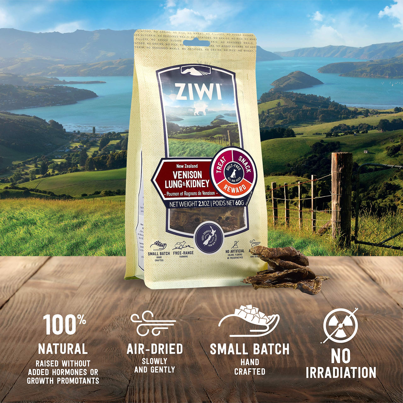 ZIWI Dog Chews and Treats – All Natural, Air-Dried, Single Protein, Grain-Free, High-Value Treat, Snack, Reward (Venison Lung and Kidney) 2.1 Ounce (Pack of 1) Venison Lung & Kidney