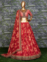 Zeel Clothing Floral Organza Semi-Stitched Lehenga Choli for Women