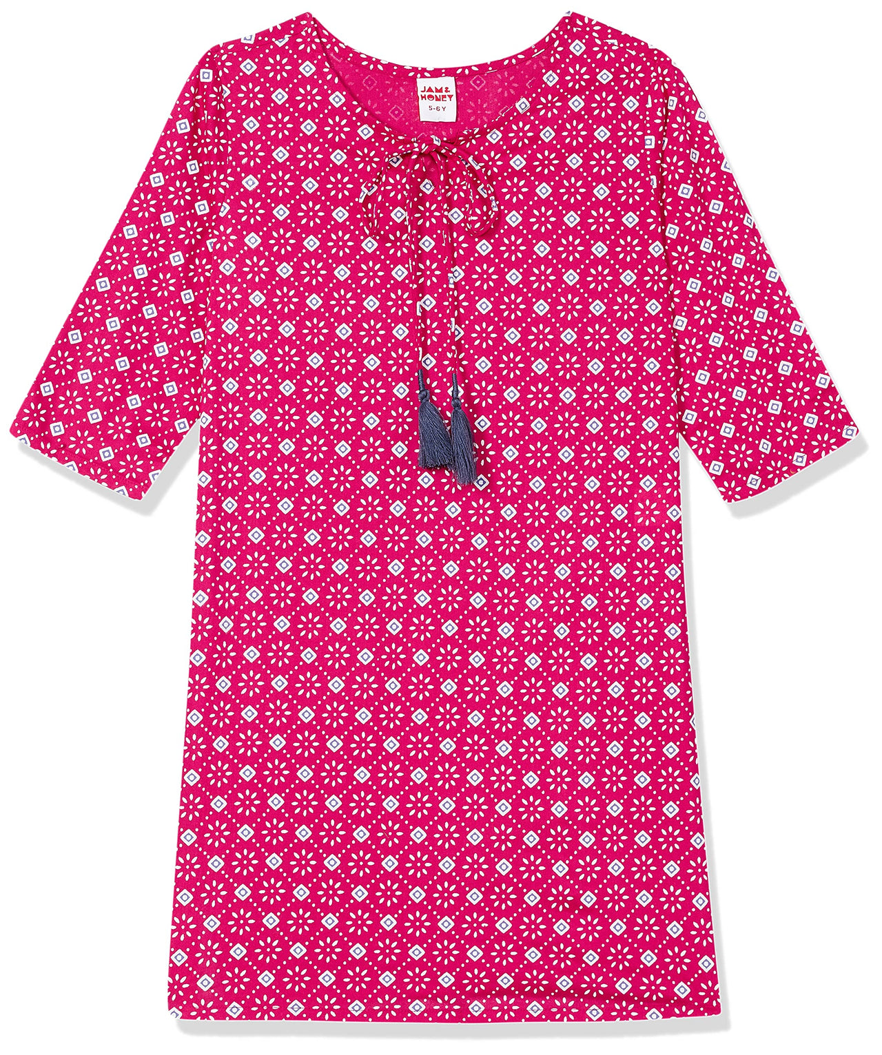 Amazon Brand - Jam & Honey Girl's  Cotton Regular Short Kurti PEACH 2 2 Years-3 Years