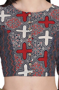 THE WEAVE TRAVELLER Handloom Readymade Ajrakh Cotton Blouse for Women and Girls