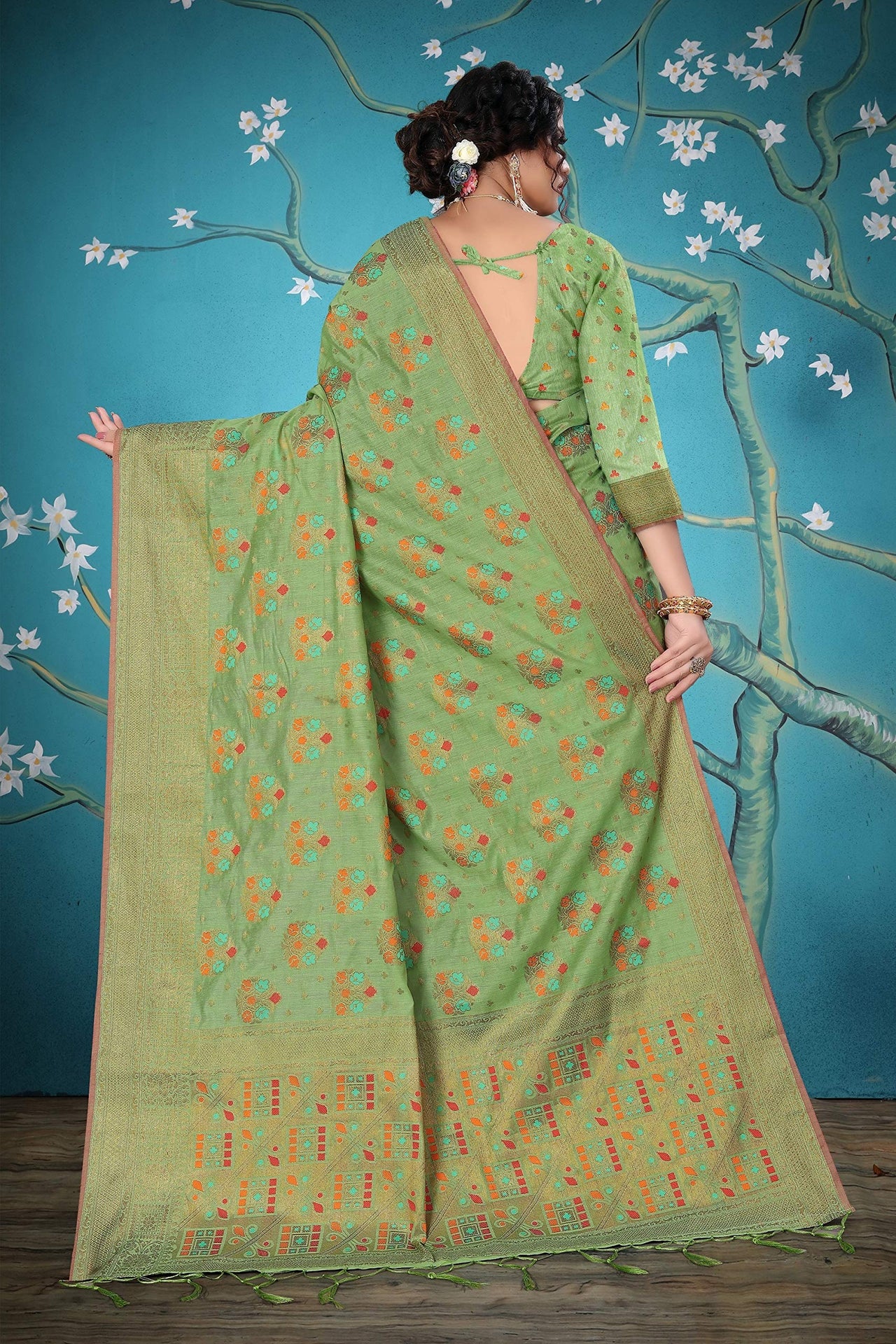 Divine International Trading Co Women's  Chanderi Saree With Blouse Piece