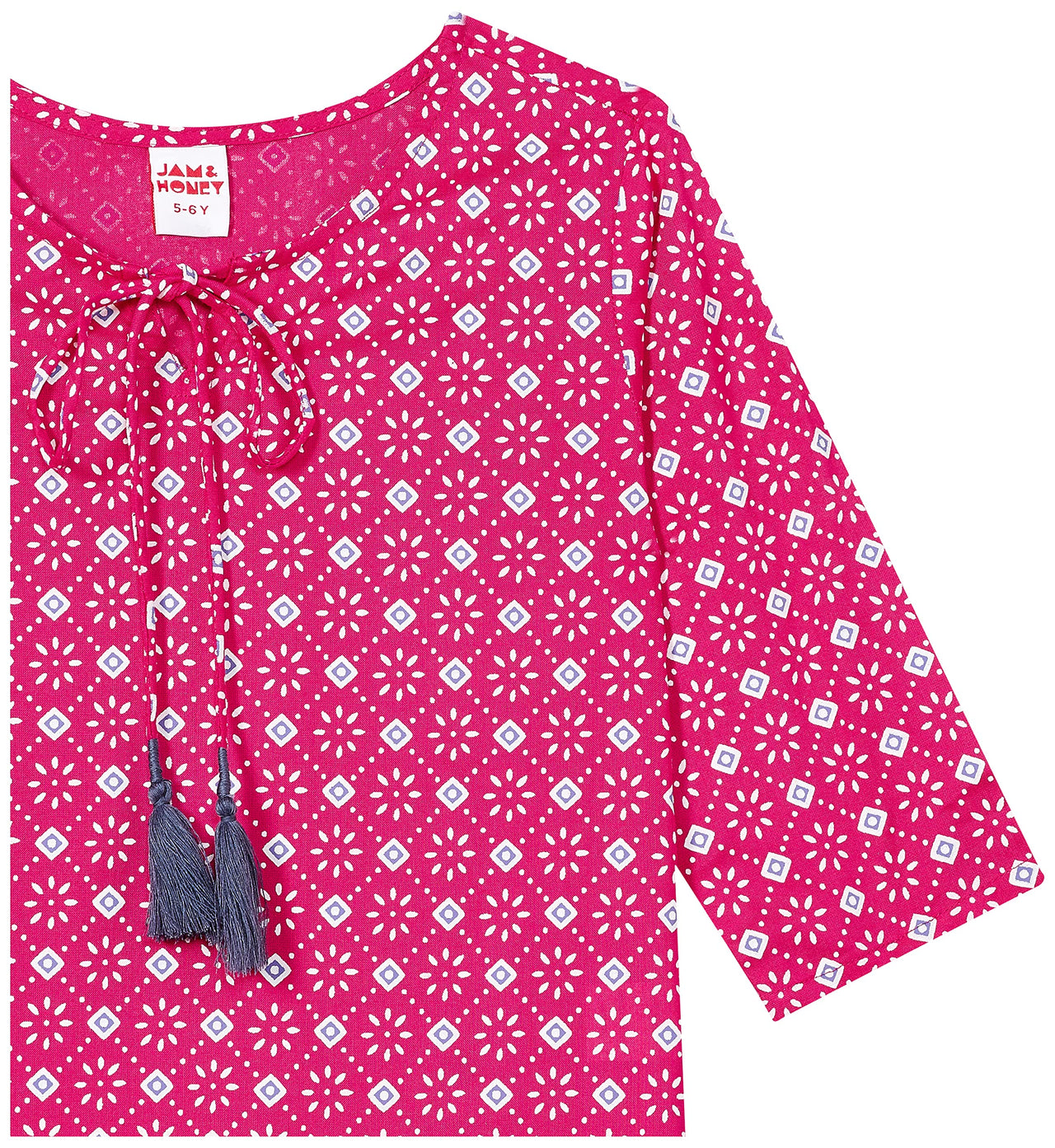 Amazon Brand - Jam & Honey Girl's  Cotton Regular Short Kurti PEACH 2 2 Years-3 Years