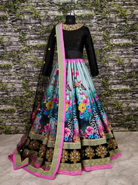 Zeel Clothing Women's  Velvet & Silk Semi stitched Lehenga Choli (7005-ZC_Black_Free Size)