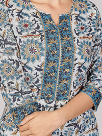 Vbuyz Women's  Printed & Sequience & Gota Patti Anarkali Cotton Blend Blue Stitched Kurta Pant with Dupatta