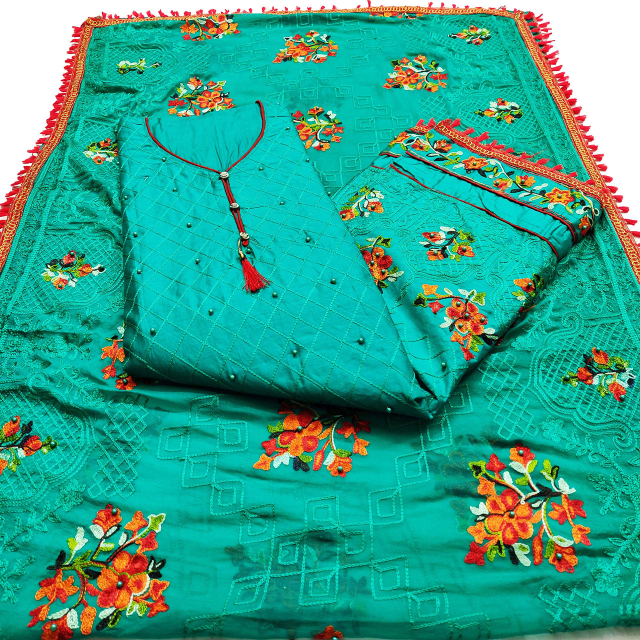 AAHIRA Women Jam Cotton Unstitched Salwar Suit Dress Material With Heavy Embriodery And Phulkari Dupatta(Free Size, Vidhya)