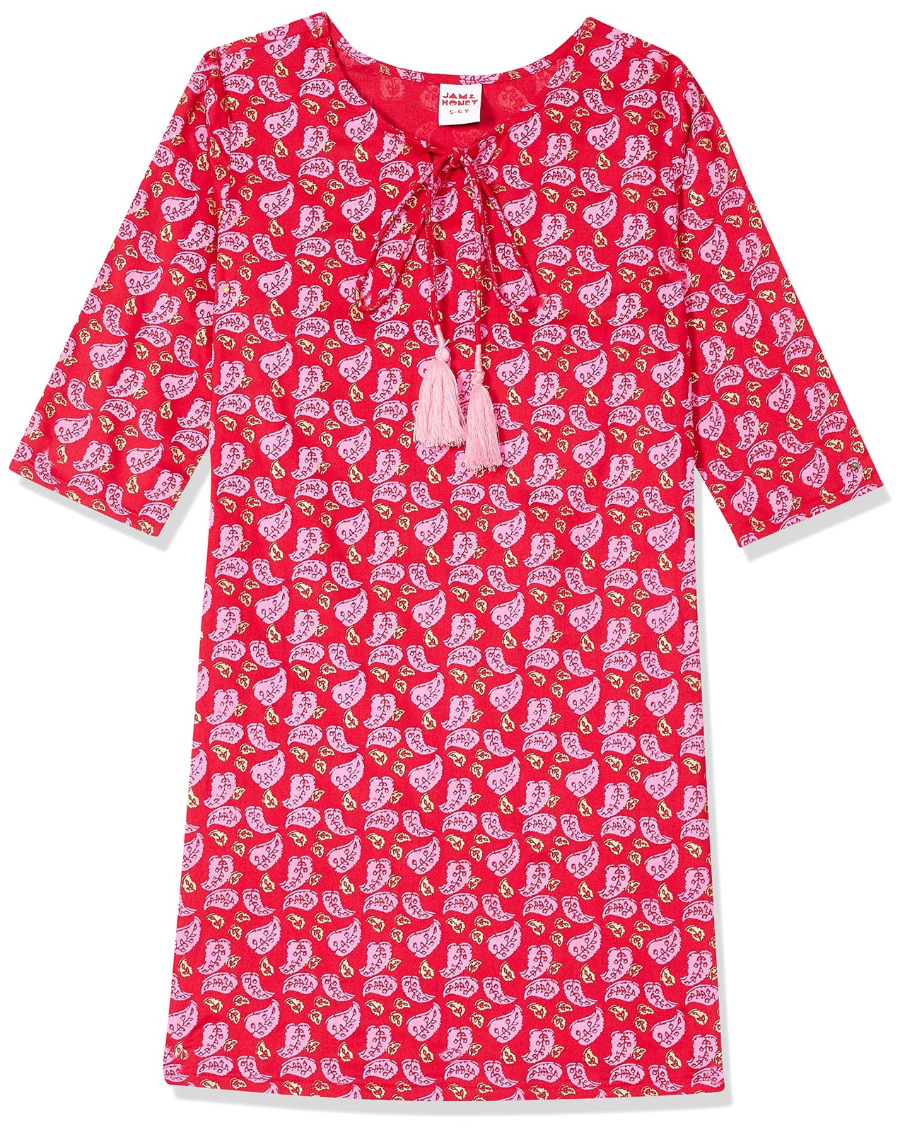 Amazon Brand - Jam & Honey Girl's  Cotton Regular Short Kurti PEACH 2 2 Years-3 Years