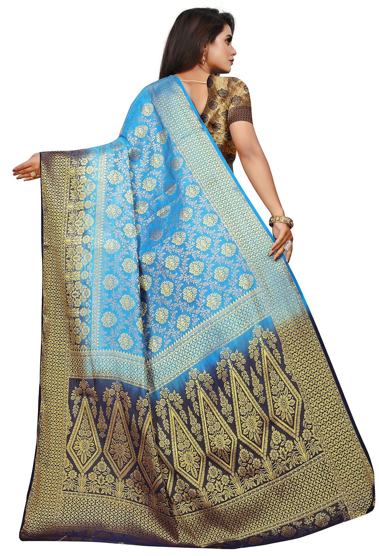 iZibra Women's  Pure Kanjivaram Silk Sraee Kanchipuram Pattu Sarees With Blouse Piece (kismat-2 paithani)
