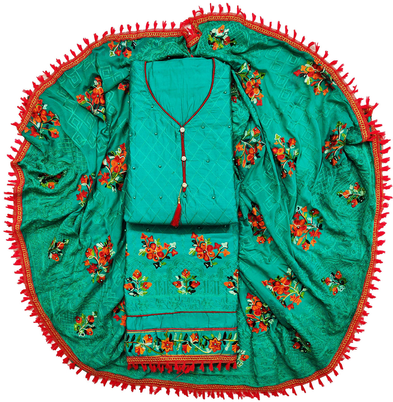 AAHIRA Women Jam Cotton Unstitched Salwar Suit Dress Material With Heavy Embriodery And Phulkari Dupatta(Free Size, Vidhya)