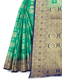 SATYAM WEAVES Women’s Daily/Party/Wedding/Casual Wear Rapier Jacquard Banarasi Cotton Silk Saree With Jacquard Designed Unstitched Blouse Piece